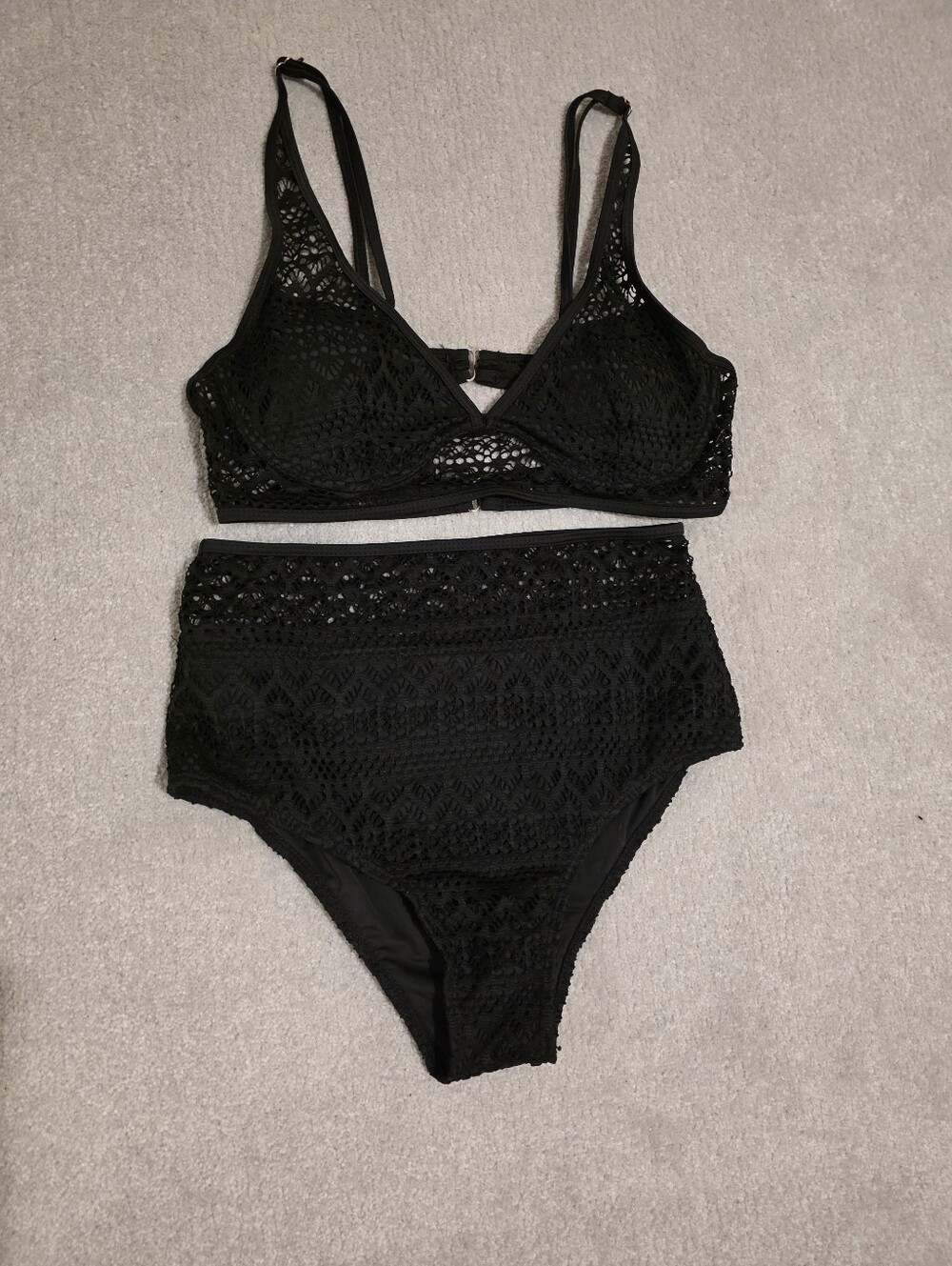 Black Crochet Lace High-Waist Bikini